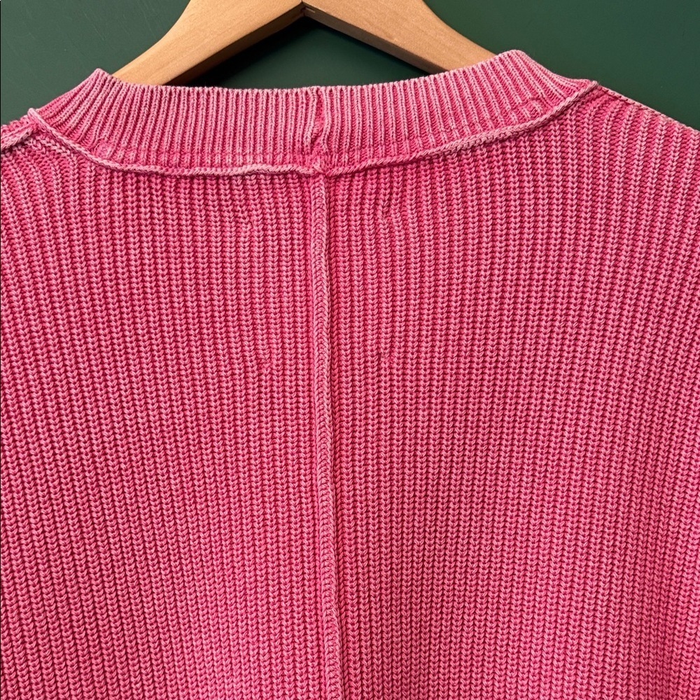 Aerie Bright Pink Womens S Drop-Sleeve Cotton Crew Neck Sweater Lounge - Picture 9 of 9